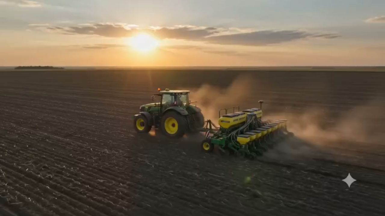 Trator plantando no campo — agronegócio