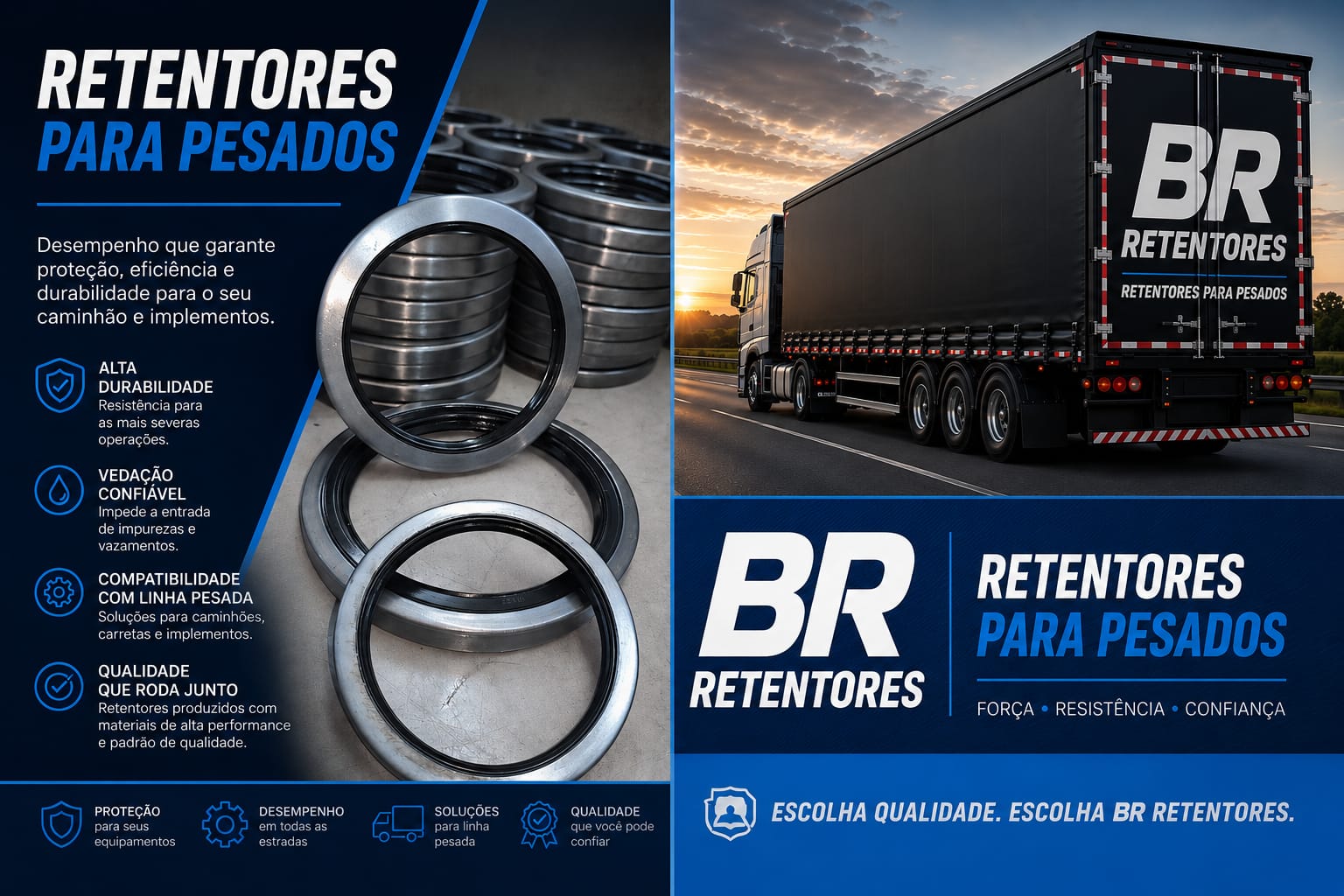 Retentores BR para linha pesada — caminhões, carretas e implementos